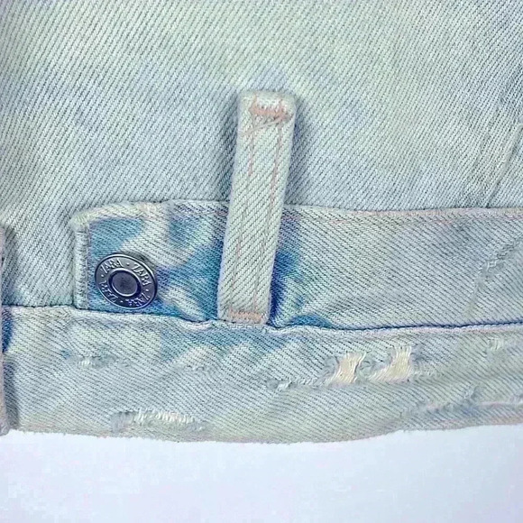 Zara Jean Jacket Sleeveless Distressed Button Front Pockets Collar Light Wash M - Picture 8 of 13